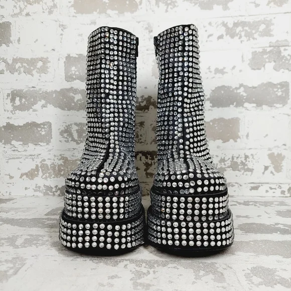 New Steve Madden Black Cobra Rhinestones Ankle Platform Boots C70 - Picture 3 of 11